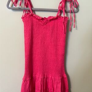 Katie J NYC Pink Smocked Dress with Tie Straps